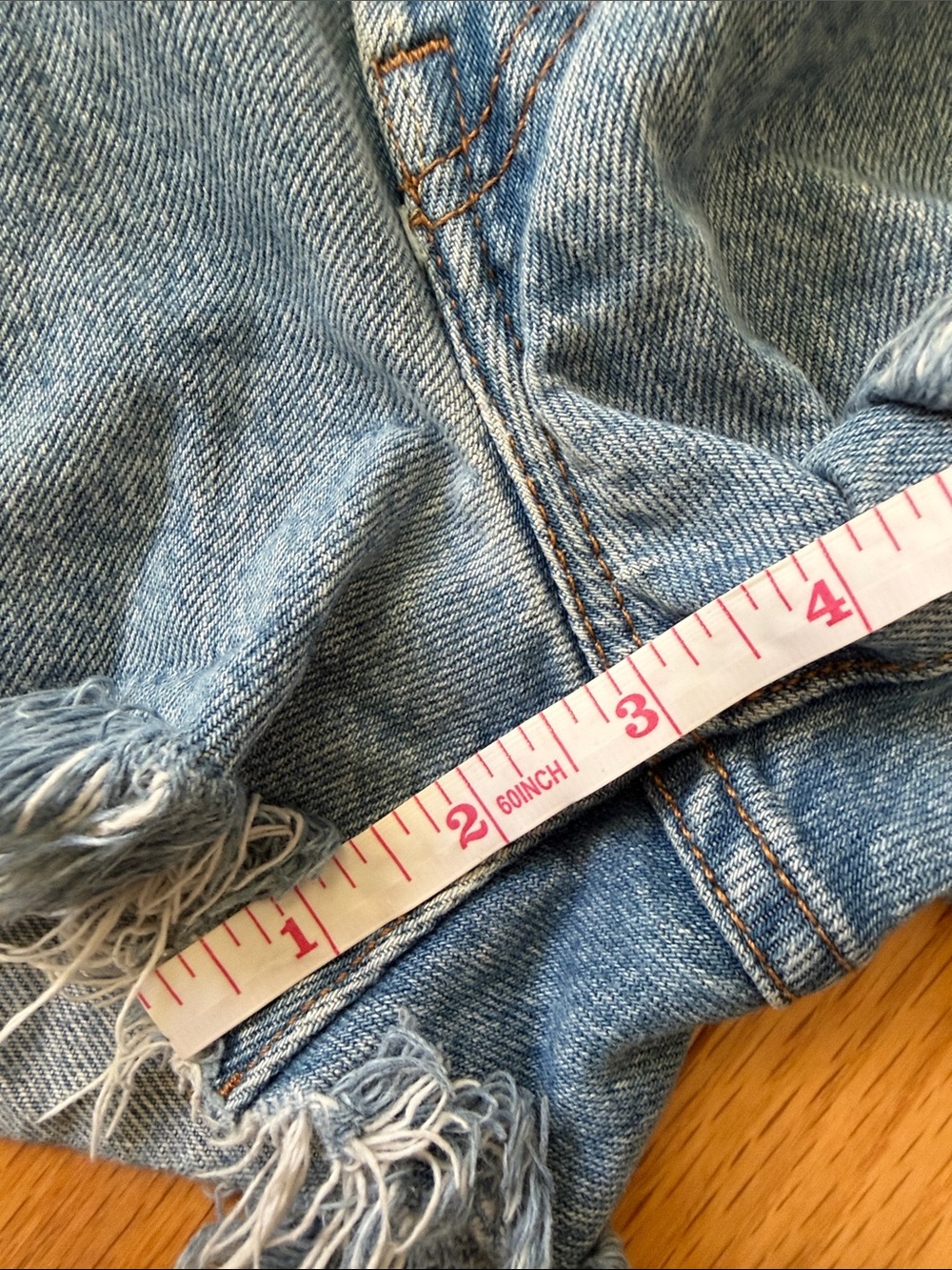RARE Levi’s 501 Medium Blue Button Fly Frayed Hem Denim Shorts - Red Tab, Big E - Picture 5 of 6